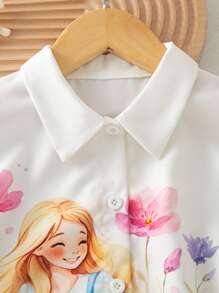 SHEIN 1pc Young Girls Elegant Flower Pattern Top, White Sleeveless Blouse With Delicate Details, Charming & Face-Flattering Design - White - View 6