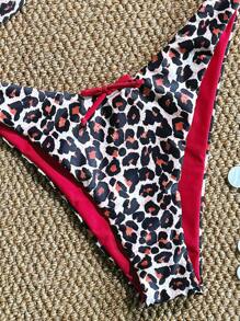 Swim Mod 女士海滩夏季服装：豹纹随机花朵细肩带蝴蝶结性感比基尼套装 - 彩色 - 查看 4