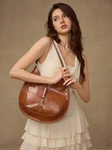 MOTF PREMIUM WOMEN'S SIMPLE COMMUTER WHIPSTITCH SHOULDER BAG - Brown - View 7