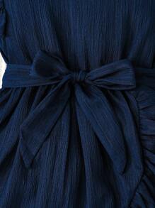 SHEIN Elladie kids Young Girl' Comfortable Casual Ruffle Hem Dress With Detachable Belt, Summer Summer Holiday - Royal Blue - View 3