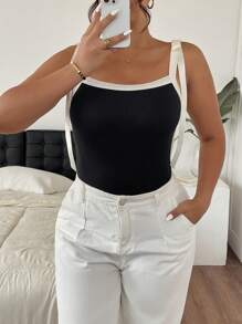 SHEIN Frenchy Camiseta sin mangas para mujer de talla grande con bloqueo de color, de moda