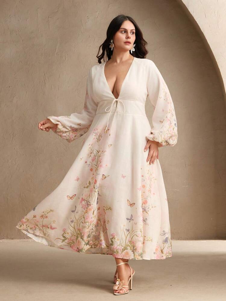 Vestido largo elegante y vintage con estampado floral francés y cuello en V, atuendo para el festival de primavera