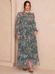 SHEIN Unity Plus Size Pleated Splice Long Sleeve Dress, Casual & Vacation Maxi Women Outfit Fall Cloth For Women