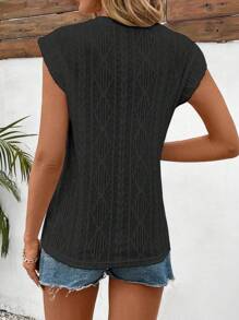SHEIN LUNE Camiseta de tirantes de unicolor con textura para vacaciones - Negro - Ver 2