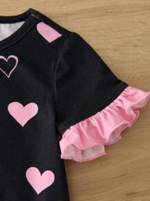 SHEIN 女婴可爱卡通猫咪爱心图案圆领宽松休闲阻燃睡衣 - 黑色 - 查看 4