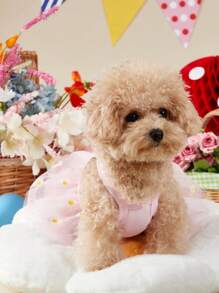 PETSIN 1pc Pet Cat Dog Knit Sweet Daisy Embroidery Tulle Puff Suspender Dress, Suitable For Spring/Summer - Multicolor - View 4