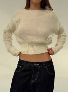 Aloruh 3D Butterfly Print Lightweight Mesh Sheer Long Sleeve Knit Top, Spring/Summer - Apricot - View 4