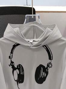 SHEIN Teen Boys' Casual Hooded Short Sleeve T-Shirt With Game Console Print, Summer - Grey - View 5