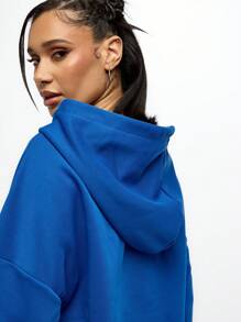 SUMWON WOMEN Cropped Athletic Hoodie Drawstring Sweatshirt Long Sleeve Drop Shoulder Workout Gym Casual Lounge Activewear Fall Winter Streetwear - Royal Blue - View 7