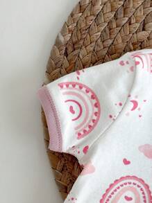 Loomiva 女婴花卉植物印花紧身睡衣套装，柔软针织圆领长袖上衣和松紧腰紧身裤 - 杏色 - 查看 5