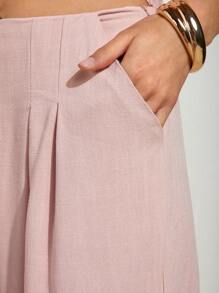 COSMINA Women's Casual Loose Pink Pleated Wide Leg Pants - Pink - View 6