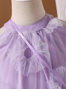 SHEIN Vestido de niña joven elegante de unicolor con cuello halter y flor 3D de malla
