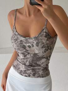 DAZY 1 Áo ba lỗ hở lưng khoét sâu chữ V ôm vừa vặn họa tiết thực vật cho nữ, Quần áo trở lại trường - Nhiều màu - Xem 7