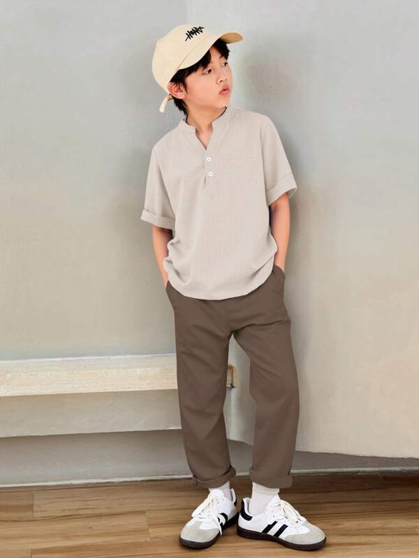 SHEIN Tween Boys Casual Short Sleeve Shirt And Pants Set