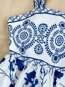 SHEIN Leap Crew Tween Girls' Casual Pattern Sleeveless Comfy Knit Dress - Blue - View 3