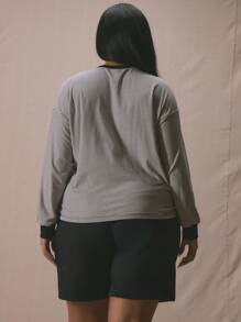 MUSERA Áo thun dài tay kẻ sọc phối màu tương phản cỡ lớn, thích hợp cho kỳ nghỉ, thanh lịch, mùa xuân hè, phong cách thường ngày. - Xanh và trắng - Xem 3