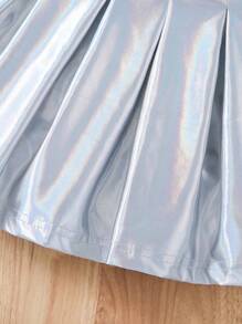 Elladie kids 适合年轻女孩的全息褶皱迷你裙 - 銀色 - 查看 4