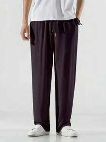 Manfinity Homme Pantalones rectos con cordón en la cintura de unicolor para hombres, aptos para uso diario, otoño - Morado - Ver 3