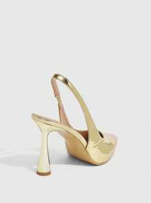 CUCCOO SZL Tacones altos de punta fina y tira sexy para mujer con tacón dorado
