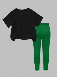 Tween Girl Casual Fashion Creative Colorful Floral & Bear Graphic Print Basic Short Sleeve T-Shirt And Long Pants 2 Pieces Set - Multicolor - View 2