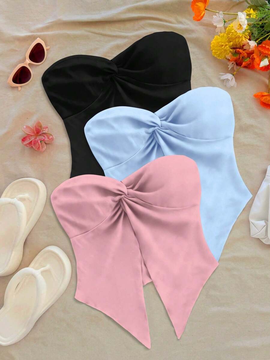 Soleia Women's Solid Color Twist Top With Side Split Hem, Fashionable - Multicolor - View 1