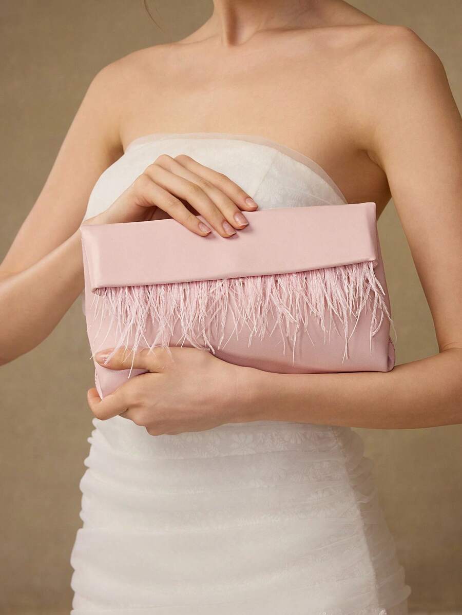 MOTF PREMIUM TÚI CLUTCH LÔNG VŨ GIẢ - Hồng - Xem 1