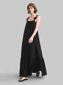 Ontre Vestido largo primavera/verano 2025 de mujer, unicolor, con apliques florales sin mangas, elegante y casual, adecuado para vacaciones, festivales de música, uso diario, Pascua, verano, vacaciones, eventos de bodas