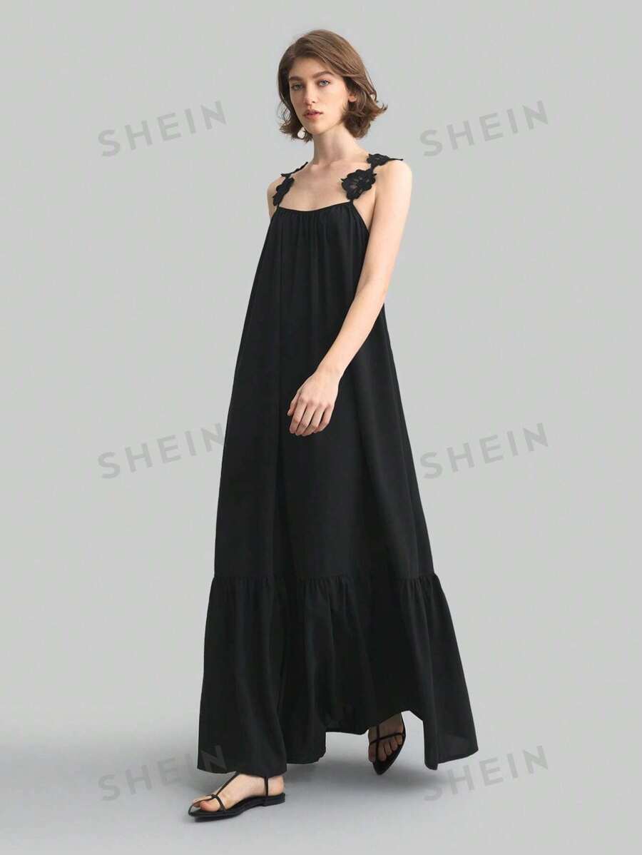 Ontre Vestido largo primavera/verano 2025 de mujer, unicolor, con apliques florales sin mangas, elegante y casual, adecuado para vacaciones, festivales de música, uso diario, Pascua, verano, vacaciones, eventos de bodas