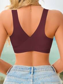 1 件女士无缝无衬垫优雅透气舒适交叉后背抹胸文胸 - 酒紅色 - 查看 2