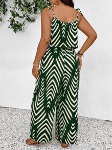 SHEIN Frenchy Plus Size Geometric Pattern Sleeveless Jumpsuit, Boho/Bohemian Casual & Vacation - Green - View 2