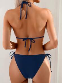 Swim SXY 1 bộ đồ bơi liền thân gợi cảm màu trơn đi biển, phổ biến vào mùa xuân/hè - Màu xanh hải quân - Xem 3
