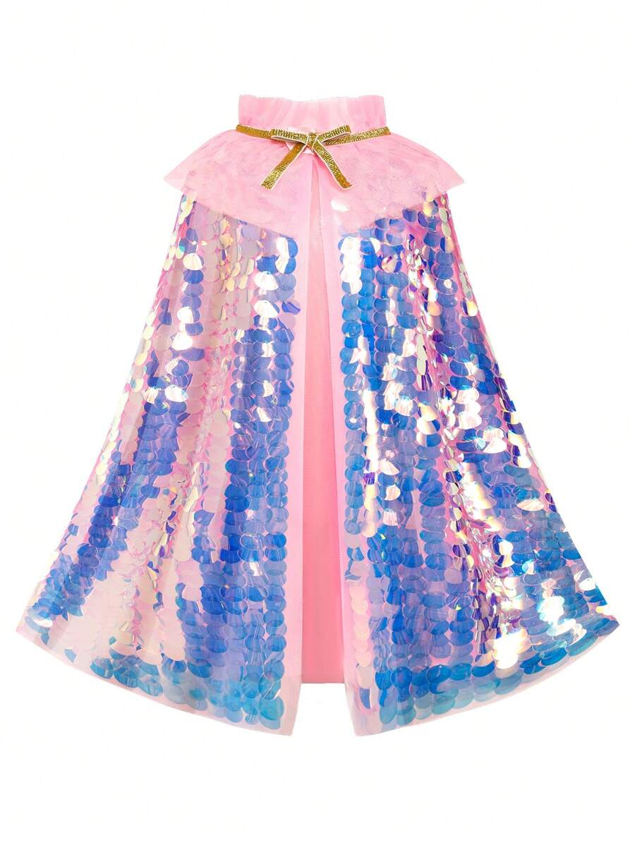 SHEIN Young Girl Luxurious Elegant Vintage Sequined Mesh Cloak Cape Dress, Princess Costume Suitable For Party, Birthday, Photo Shoot, Festival Celebration, Outdoor Activities, All Season