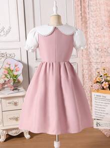 Tween Girls Embroidered Elegant Mock Layered Dress - Pink - View 2