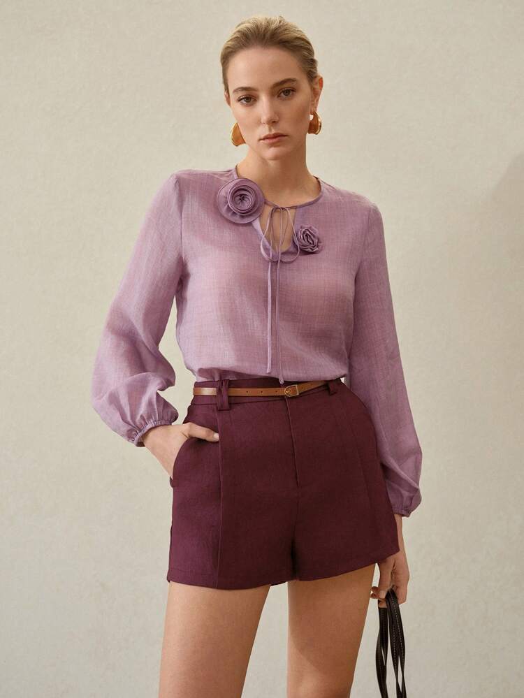 LINEN STEREO FLORAL BLOUSE