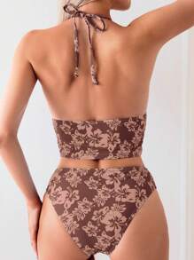 SHEIN Swim 女式花卉印花吊带背心两件套泳衣套装，随机印花 - 乾枯玫瑰色 - 查看 2