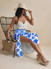 Glamance Whitebread Saia feminina azul sexy com estampa floral por toda a peça, ideal para o verão. - Azul - Ver 4