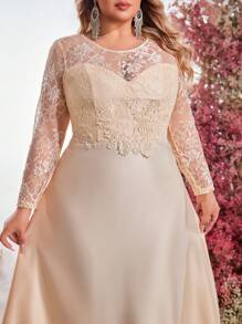 SHEIN Belle Vestido elegante de dama de honor con apliques de encaje en color dorado champán, tallas grandes - Champán - Ver 3