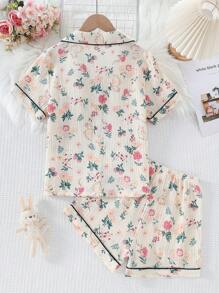 2pcs/Set Tween Girl Cute Rabbit Print Soft Fabric Skin-Friendly Short Sleeve Top & Shorts Homewear Set Back To School Fashion - Multicolor - View 2