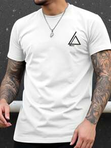Manfinity Homme Plus Size Men's Geometric Print Round Neck Short Sleeve Casual T-Shirt - White - View 1