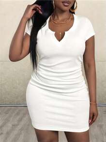 Slaydiva 2025 Summer&Beach New Plus Size Women V-Neck Slim Fit Ribbed Knit T-Shirt, Basic For Commute, Casual, And Year-Round Wear, White,Graduation Dress - White - View 10