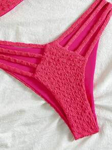 Soleia Solid Color Textured Hollow Out Bikini Set, Vacation & Beach