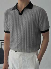 DAZY Men's Casual Minimalist Contrast Color Patchwork Knit Sweater, Summer - Dark Grey - View 3