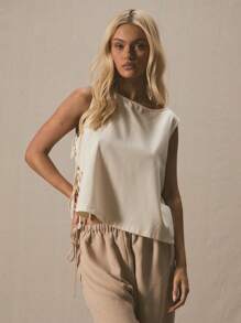 MUSERA Boat Neck Tie Split Sides Floaty Top Spring Summer Cute Vacation 90's Elegant Beach