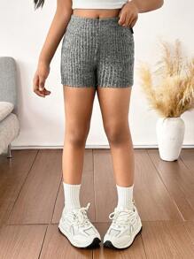 青少年女孩罗纹针织紧身短裤打底裤，浅灰色，返校季，母子装 - 淺灰色 - 查看 9