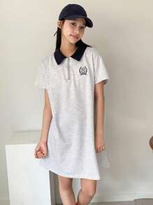 DAZY Tween Girl Front Zipper Short Sleeve Simple Casual Dress, Daily Wear - Grey - View 6