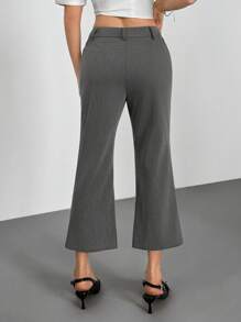 SHEIN EZwear Pantalon tissé gris casual et de ville pour femmes - Gris - Voir 2
