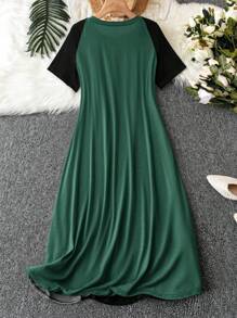 EMERY ROSE Plus Size Simple Fashion Short Sleeve Dress Suitable For Summer - Multicolor - View 2