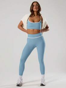 Musera Sport 对比色饰边细肩带运动文胸，适用于 Padel、网球、Pickleball 健身房健身 - 淺藍色 - 查看 4