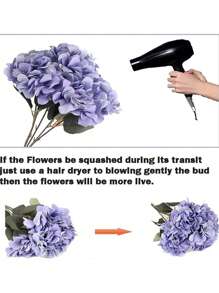 SHEIN 一束 5 朵海军蓝丝绸绣球花人造花头，适用于婚礼花束、家居和花园装饰、DIY 餐桌摆饰、情人节、礼物