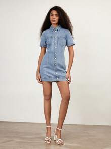 Maija 女士蓝色牛仔衬衫裙 - 淺色水洗藍 - 查看 7